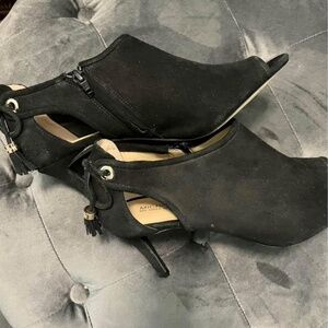 MICHAEL KORS Black Suede Jennings Open Toe Booties